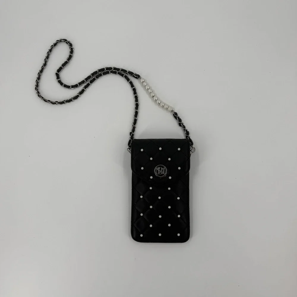 Badgley Mischka Black Bag Phone Case w Diamond Quilting - Vegan Leather